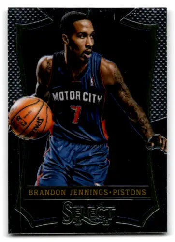 Basketball trading card of Brandon Jennings in Motor City jersey from Panini Select