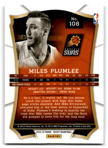 Miles Plumlee basketball card from 2013-14 Panini Select with original gloss finish