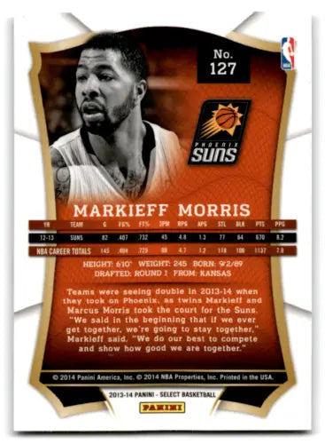 Basketball trading card of Markieff Morris, featuring original gloss from Panini Select