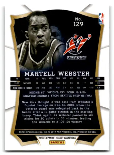 NBA trading card featuring Martell Webster in original gloss, 2013-14 Panini Select