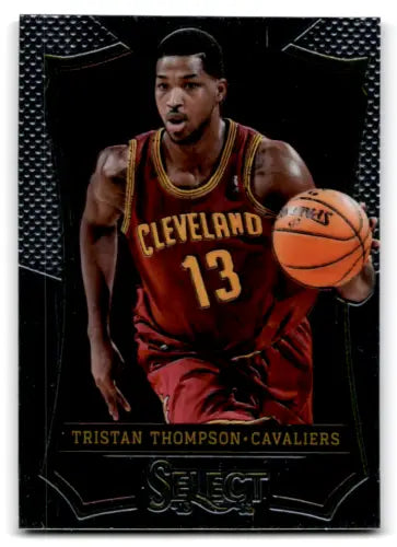 Basketball trading card of Tristan Thompson in a red Cavaliers jersey, Panini Select original gloss