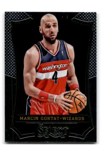 Basketball trading card of Marcin Gortat in red and white jersey, Panini Select original gloss