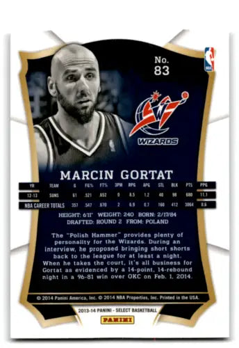 NBA trading card featuring Marcin Gortat from 2013-14 Panini Select with original gloss