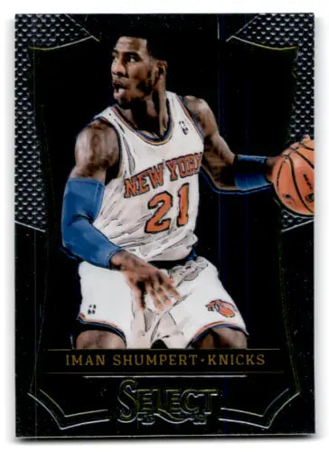 Basketball trading card of Iman Shumpert in white Knicks jersey from Panini Select