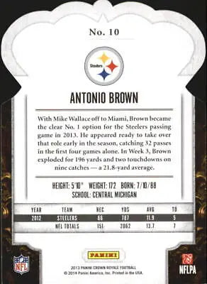 2013 Crown Royale #10 Antonio Brown Pittsburgh Steelers NFL Football Card NM-MT