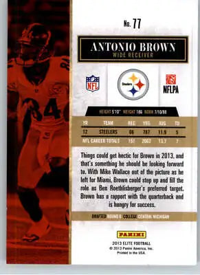 Antonio Brown Pittsburgh Steelers 2013 Elite #77 NFL Football Card NM-MT