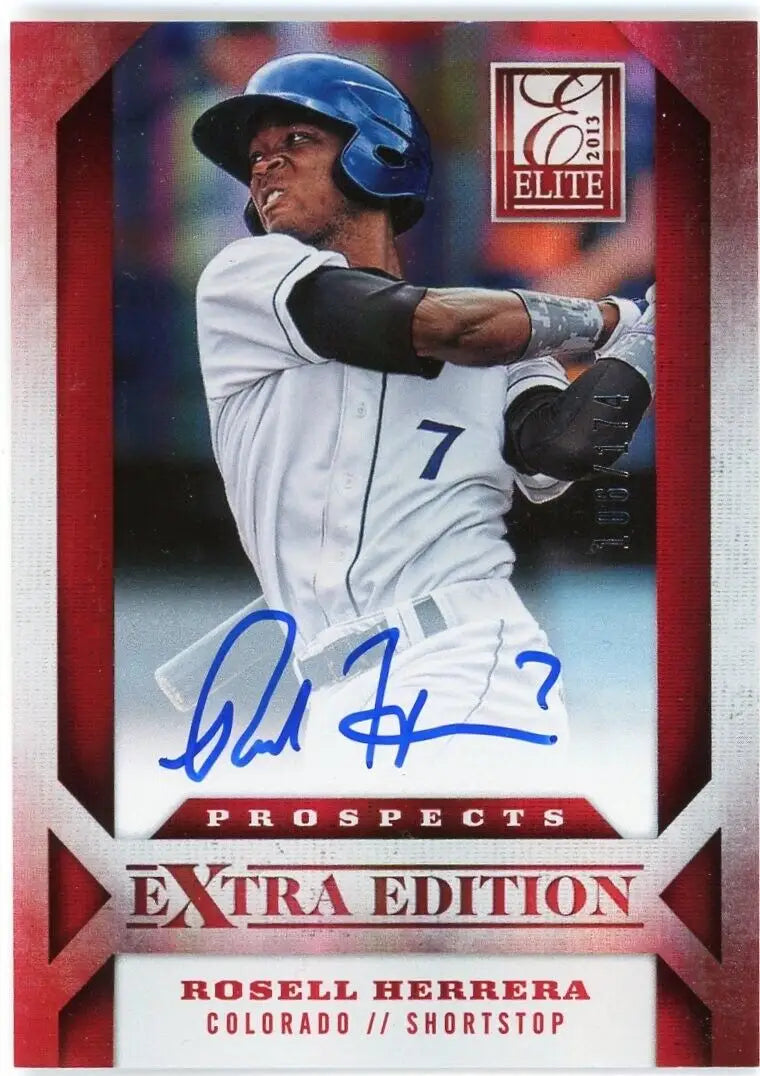 Rosell Herrera baseball card from 2013 Panini Elite Extra autograph #185 Colorado Rockies