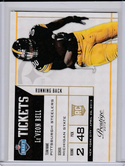 Football trading card of Le’Veon Bell in black and yellow for Panini Prestige