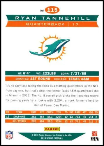 Ryan Tannehill football card from 2013 Panini Score ID:16662 in original gloss finish