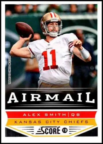 Alex Smith football card in original gloss from 2013 Panini Score Air Mail series