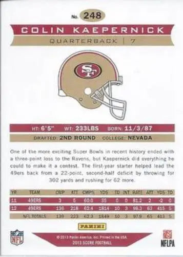 Colin Kaepernick 2013 Panini Score Air Mail football card with original gloss finish