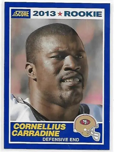 Cornelius Carradine rookie card from 2013 Panini Score Blue adorned with original gloss