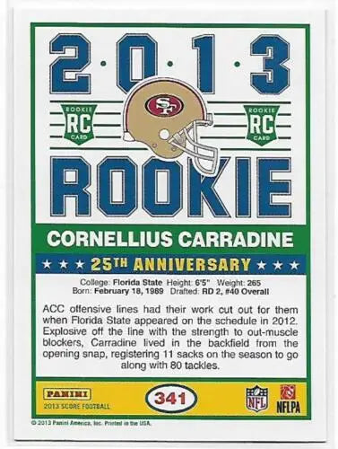 Cornelius Carradine rookie card from 2013 Panini Score Blue in NM-MT condition