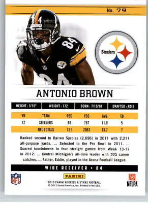 Antonio Brown Pittsburgh Steelers football card 2013 Rookies and Stars NM-MT condition