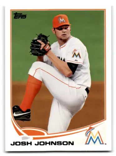 Baseball card of Josh Johnson with original gloss from 2013 Topps #255 Marlins product