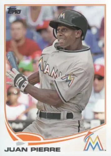 Juan Pierre baseball card in original gloss from 2013 Topps #407 Marlins collection