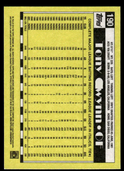 Yellow lottery slip with black markings beside Tony Gwynn San Diego Padres Baseball Card