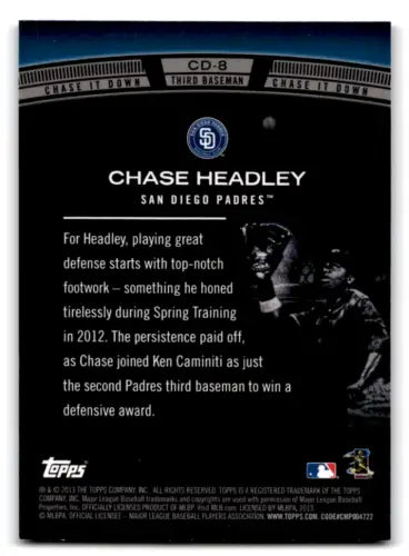 Chase Headley baseball card from 2013 Topps Chasing It Down with original gloss finish