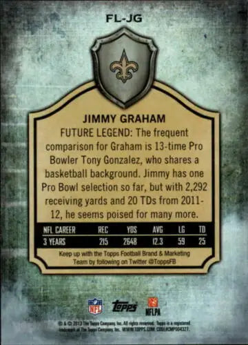 2013 Topps Future Legends Jimmy Graham football card with original gloss from Saints