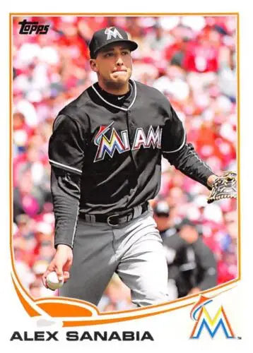 2013 Topps Update US83 Alex Sanabia baseball card with original gloss, Marlins