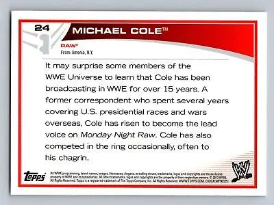 2013 Topps WWE Michael Cole wrestling card collectible in great condition