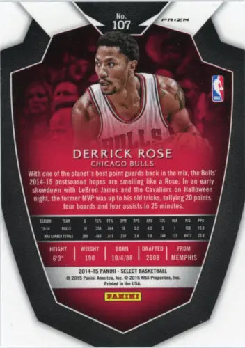 Derrick Rose 2014-15 Select Prizms Blue Silver NBA card featuring Chicago Bulls