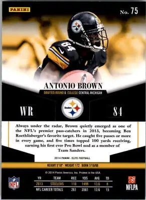 Antonio Brown Pittsburgh Steelers 2014 Elite #75 Football Card NM-MT for collectors