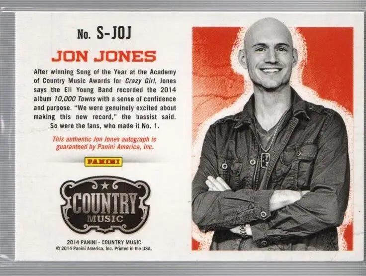 Jon Jones auto trading card from 2014 Panini Country Music Authentic Signature collection