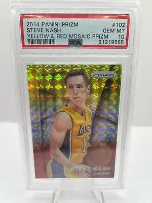 Graded 2014 Panini Prizm Steve Nash #102 Yellow & Red Mosaic PSA 10 basketball card