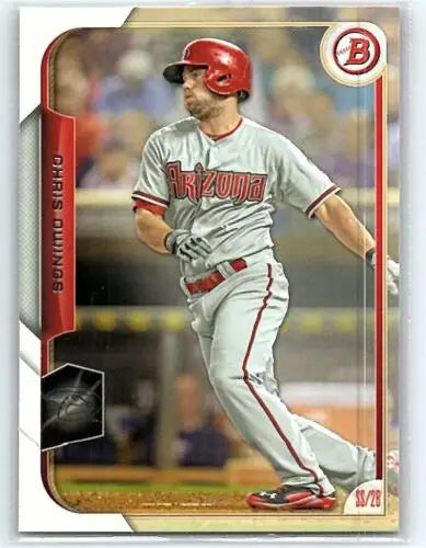 Baseball card of Chris Owings in gray away uniform for Cincinnati Reds with original gloss