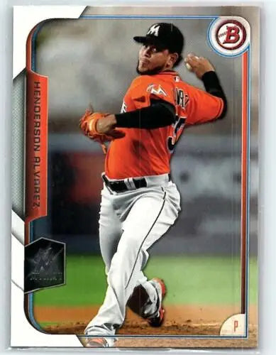 Baseball card of Henderson Alvarez from 2015 Bowman, featuring original gloss, Marlins