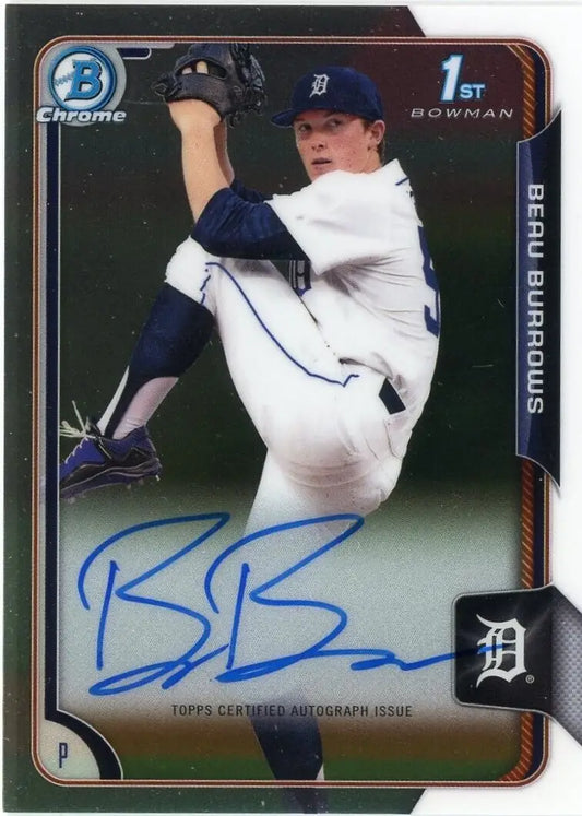 Beau Burrows 1st Bowman Autograph Baseball Card from 2015 Bowman Chrome Detroit Tigers