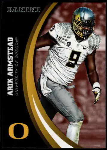 Football trading card featuring 2015 Panini Oregon Ducks #11 Arik Armstead Original Gloss