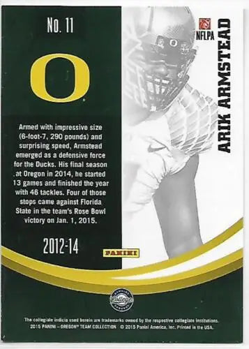 Arik Armstead football card from 2015 Panini Oregon Ducks Silver original gloss design