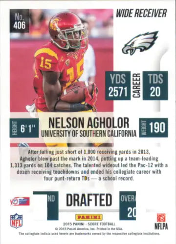 Nelson Agholor Rookie Philadelphia Eagles NFL Football Card 2015 Score #406 NM-MT