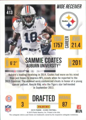 Sammie Coates Rookie Pittsburgh Steelers NFL Football Card 2015 Score #413 NM-MT