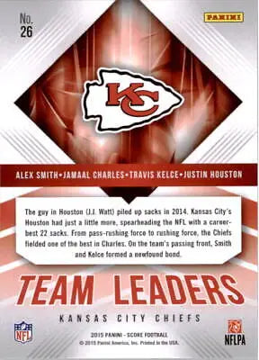 Football trading card of 2015 Score Team Leaders featuring Kansas City Chiefs players