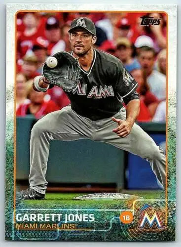 Garrett Jones baseball card 2015 Topps #121 original gloss NM-MT Marlins ID:4044