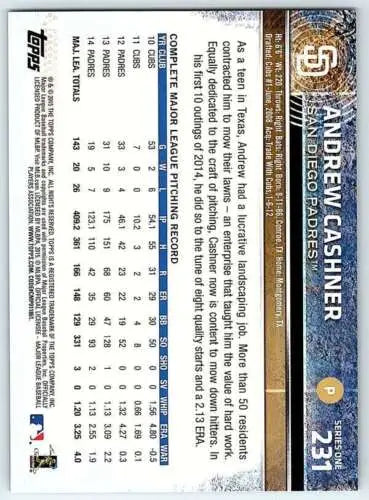 2015 Topps #231 Andrew Cashner baseball card with original gloss, Padres collector item