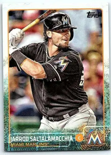 Baseball card of Jarrod Saltalamacchia featuring original gloss from 2015 Topps set