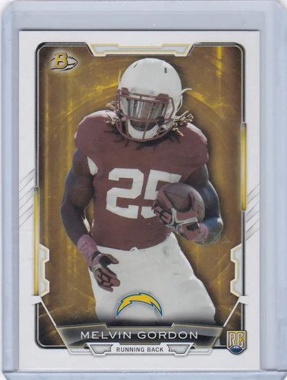 Football trading card of Melvin Gordon running with the ball for Los Angeles Chargers