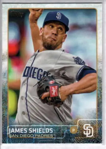 2015 Topps #469 James Shields baseball card showcasing original gloss with Padres detail