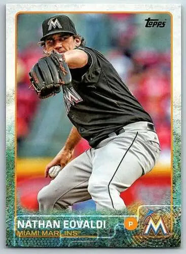 Original gloss Nathan Eovaldi baseball card from 2015 Topps Marlins collection