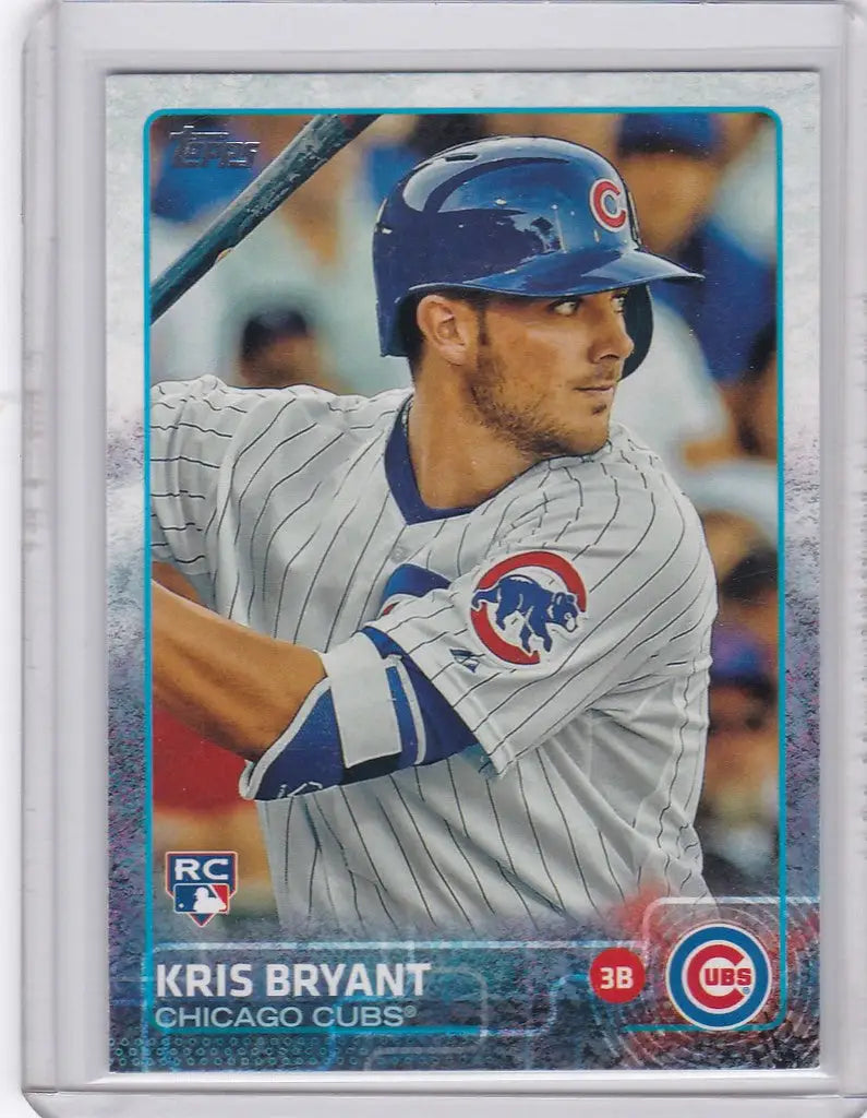 Baseball card of Kris Bryant in batting stance for Chicago Cubs, 2015 Topps #616