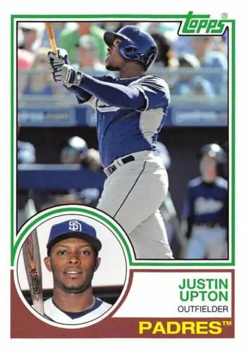 Justin Upton baseball card from 2015 Topps Archives featuring original gloss Padres design