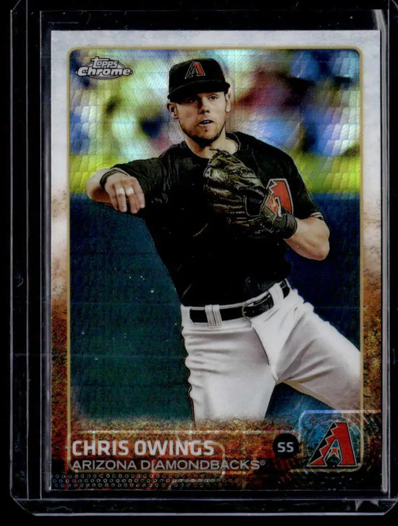 Chris Owings Prism Refractor baseball card from 2015 Topps Chrome in black jersey