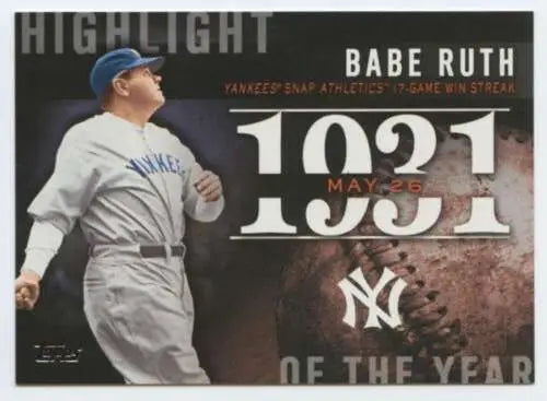 Babe Ruth baseball card featuring original gloss from 2015 Topps Highlight of the Year