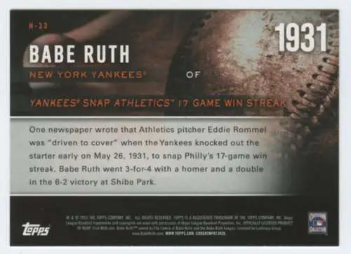 Babe Ruth baseball card from 2015 Topps Highlight featuring original gloss finish