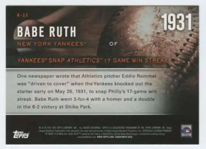 Babe Ruth baseball card from 2015 Topps Highlight featuring original gloss finish