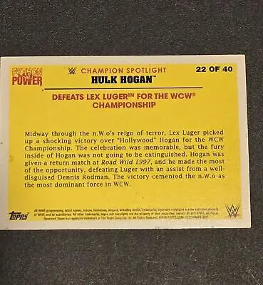 Hulk Hogan wrestling card 2015 Topps WWE Road to Wrestlemania defeats Lex Luger